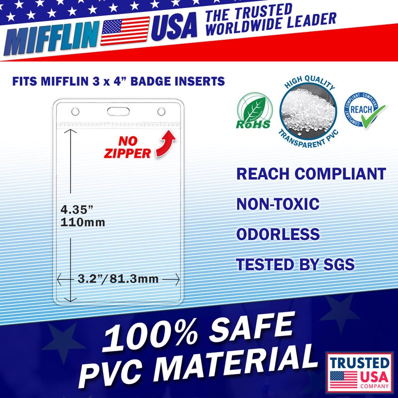 Mifflin-USA Plastic Vertical Card Holder (3x4 Inch, Clear, Bulk 100 Pack) Quick Load No Zipper Name ID Badge - Image 3